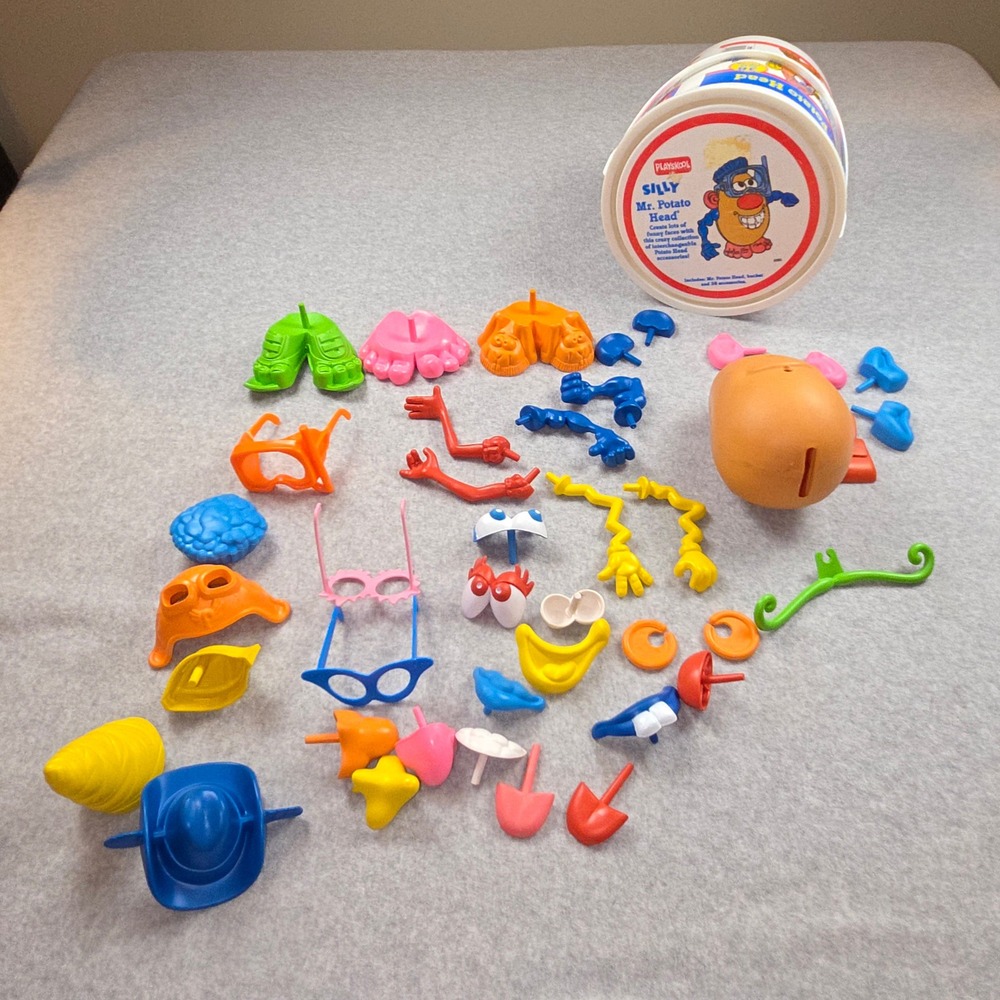 Original Mr. Potato Head Bucket w/All 38 Accessories 1989 - Cool!